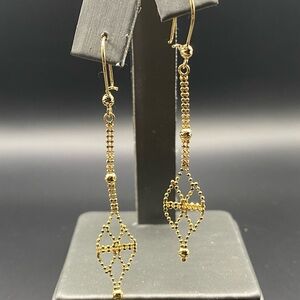 14K Yellow Gold Diamond Cut Bead Dangling Earrings